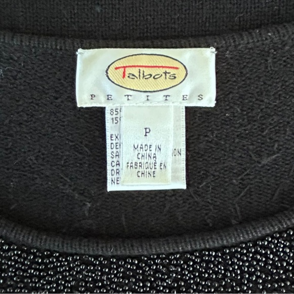 4/$20 Talbots Petite Silk Cashmere Beaded Sweater Black Long Sleeve Top PS - Picture 5 of 6